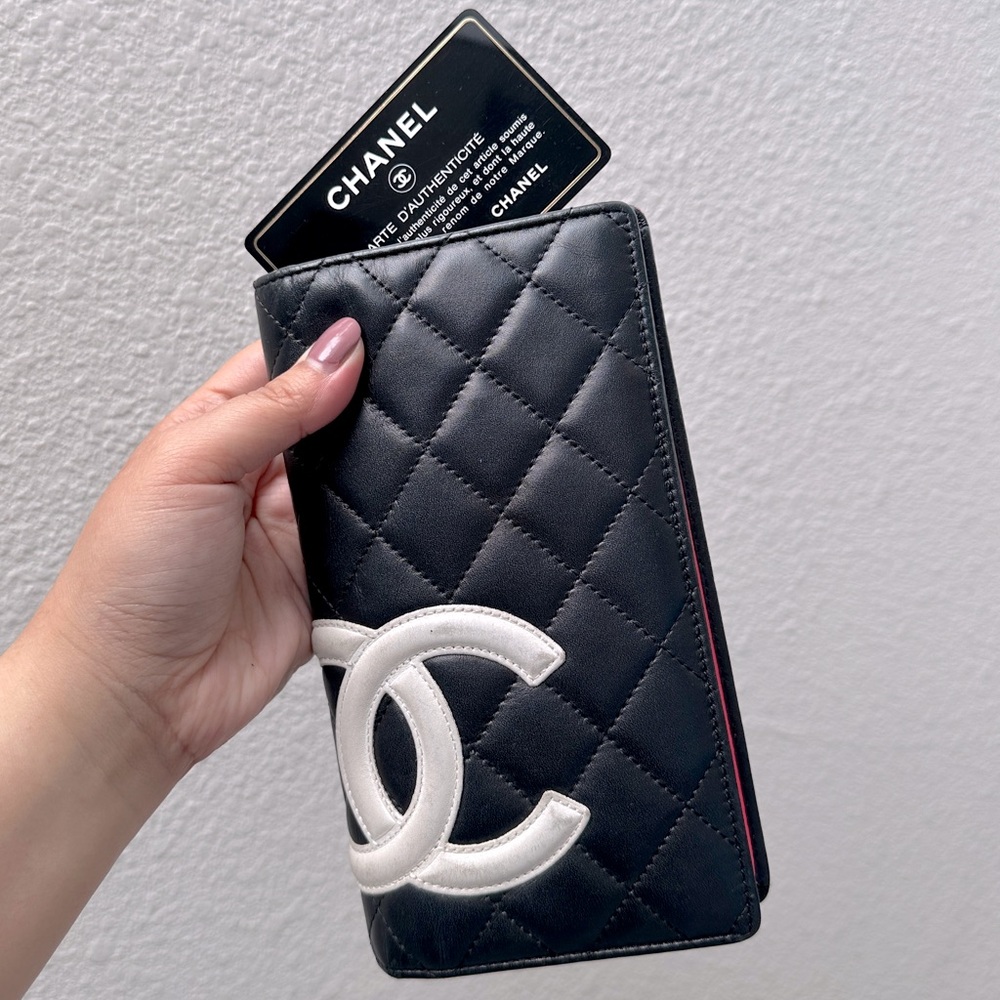 CHANEL Cambon Black/Pink Bi-Fold Long Wallet